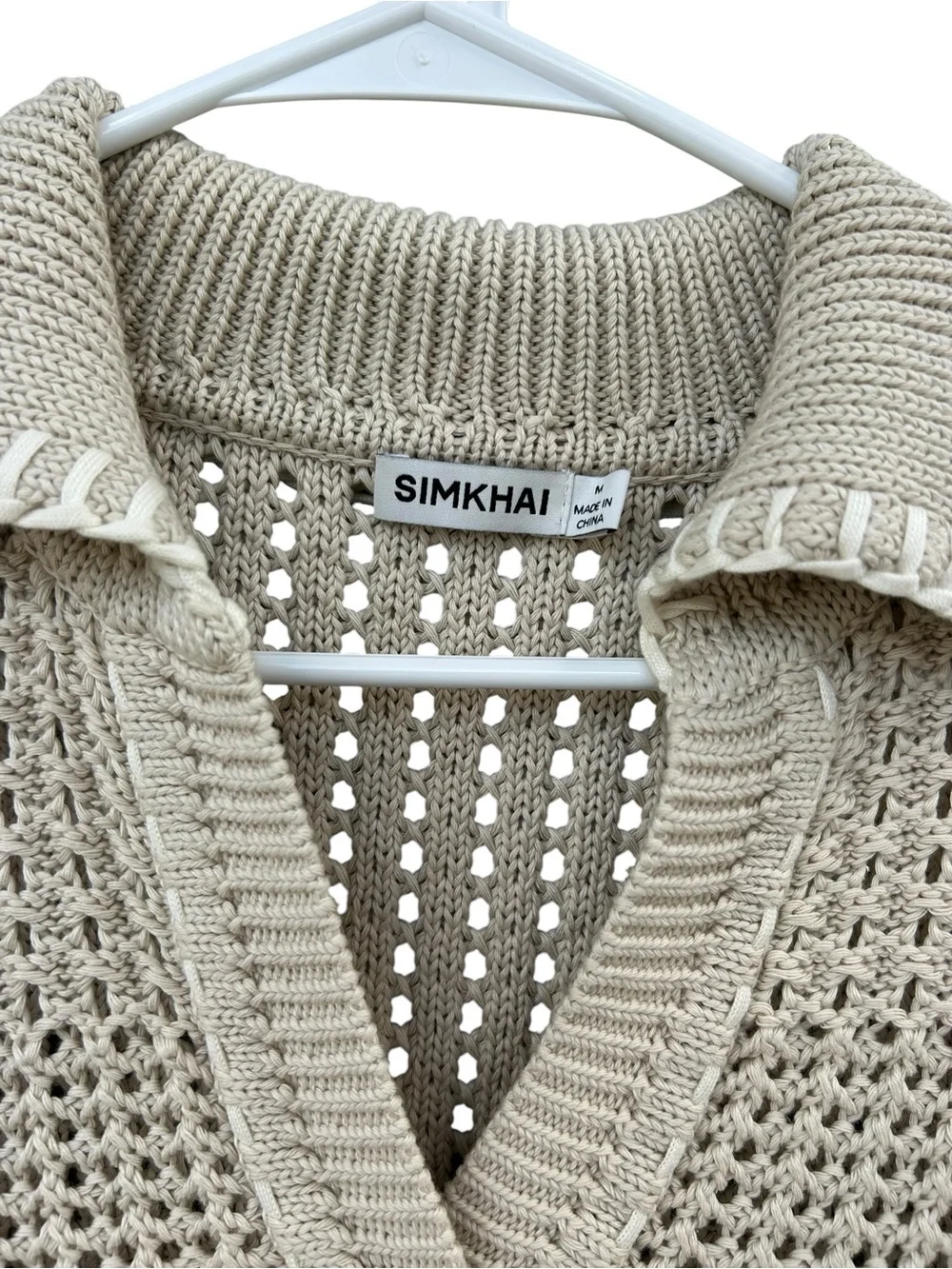 SIMKHAI Beige Crochet Knit Sweater - Size Medium - 100% Cotton - Minimalist - Picture 6 of 11